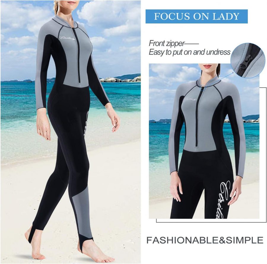 وت سوت زنانه Ctrilady مدل 2mm Neoprene Full Wetsuit Long Sleeve Gray