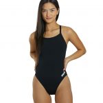 مایو زنانه Arena مدل WOMEN'S ARENA TEAM SWIMSUIT CHALLENGE SOLID BLACK - WHITE