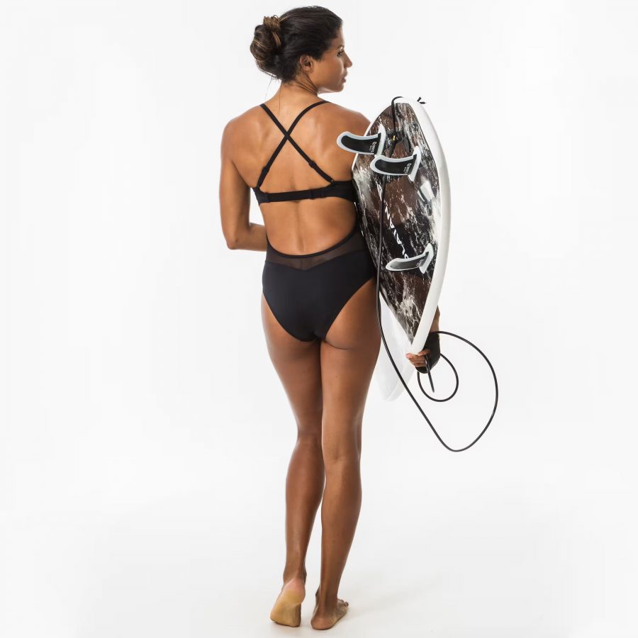 مایو زنانه Olaian مدل Women's 1-piece surf swimsuit with adjustable double flat ELISE BLACK