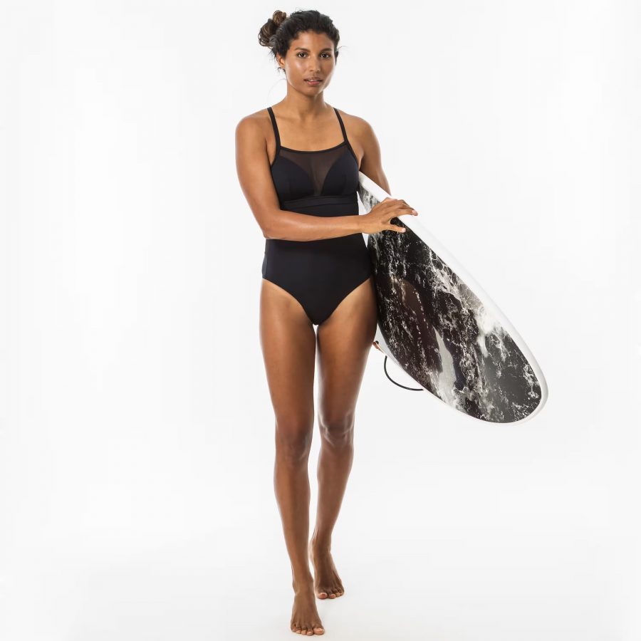مایو زنانه Olaian مدل Women's 1-piece surf swimsuit with adjustable double flat ELISE BLACK