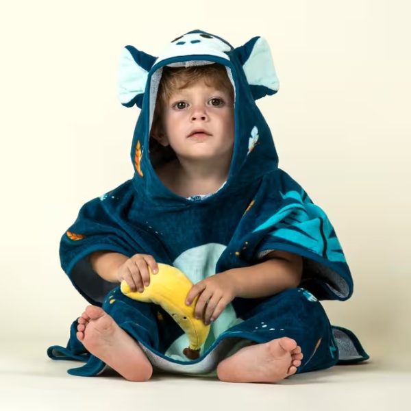 حوله شنا Nabaiji مدل Baby Cotton Poncho - Navy Blue / Monkey Pattern - Singe