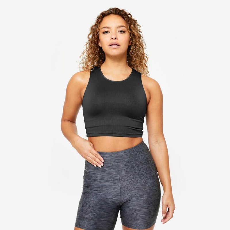 نیم تنه ورزشی DOMYOS مدل Women's Black Cropped Sports Tank Top - Fitness