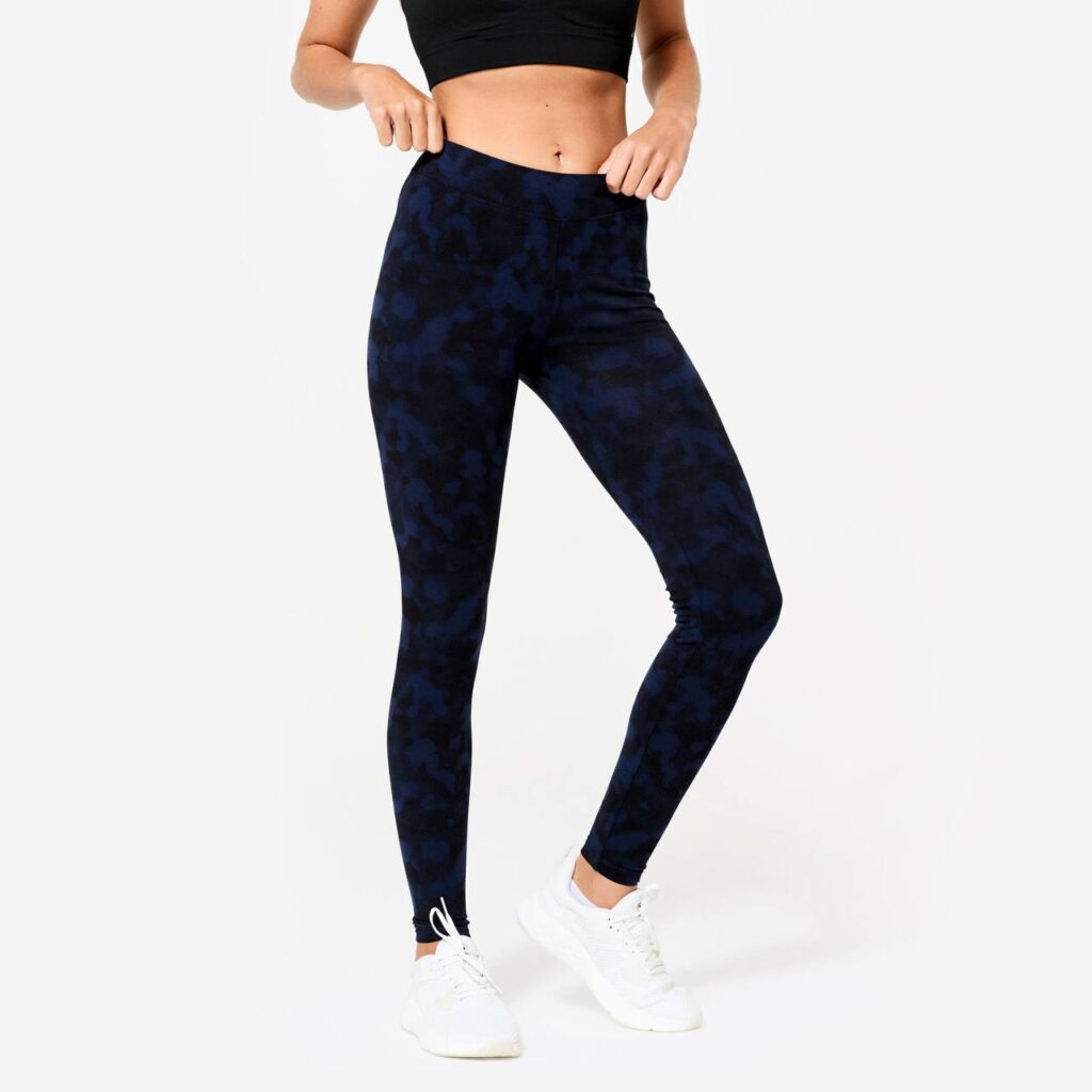 لگ ورزشی DECATHLON مدل Women's Cotton Leggings - Black/Blue